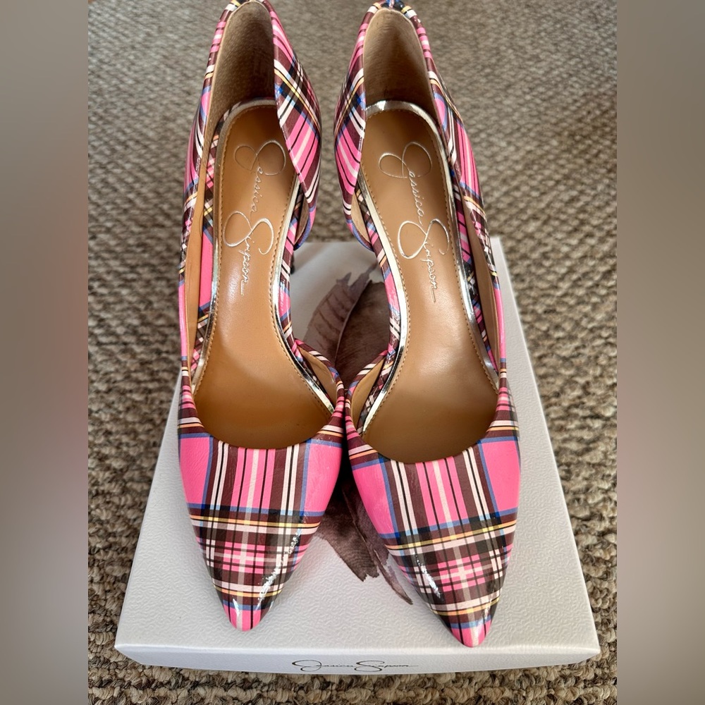 🩷Jessica Simpson Prizma D’Orsay Pink Tartan Heels